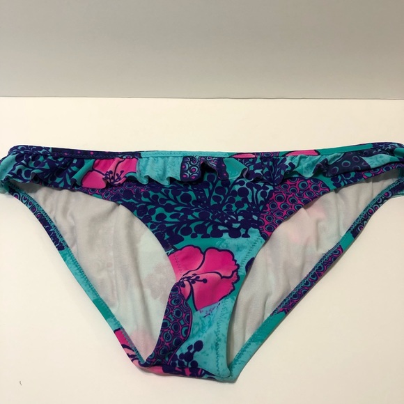 Roxy ruffle bikini bottom EUC sz 14 pink purple - Picture 2 of 11